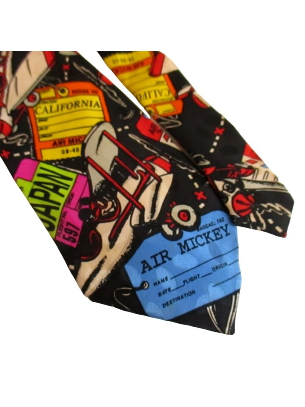 Vintage Mens Silk Neck Tie Mickey Mouse 3.5” 56" Travel Airplanes